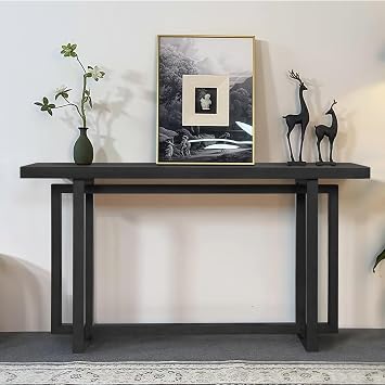 Long 59" Modern Farmhouse Console Table for Living Room, Narrow Behind The Couch Sofa Table Entryway Table for Entrance Hallway Living Room Foyer Black