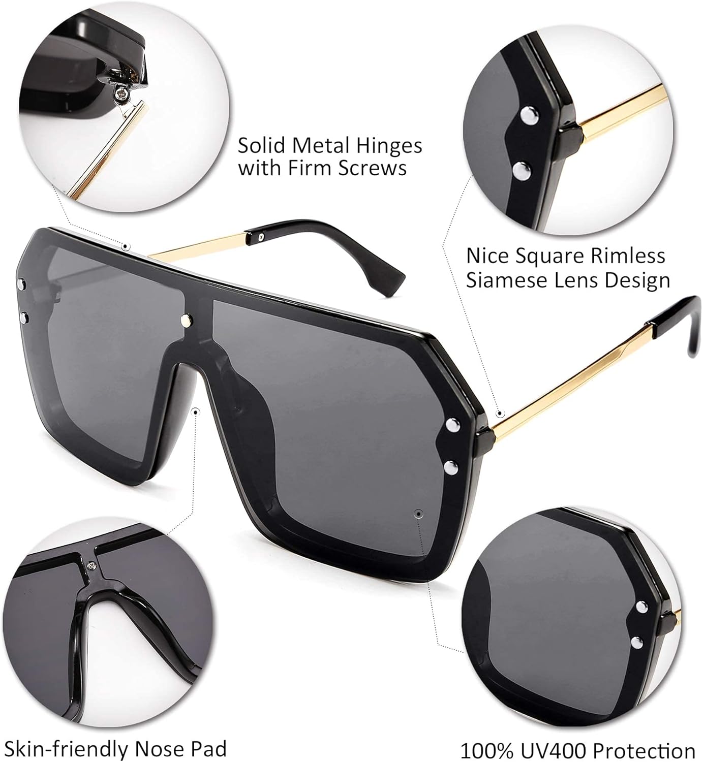 FEISEDY Classic Siamese One Piece Sunglasses Trendy Square Rimless for Women Men