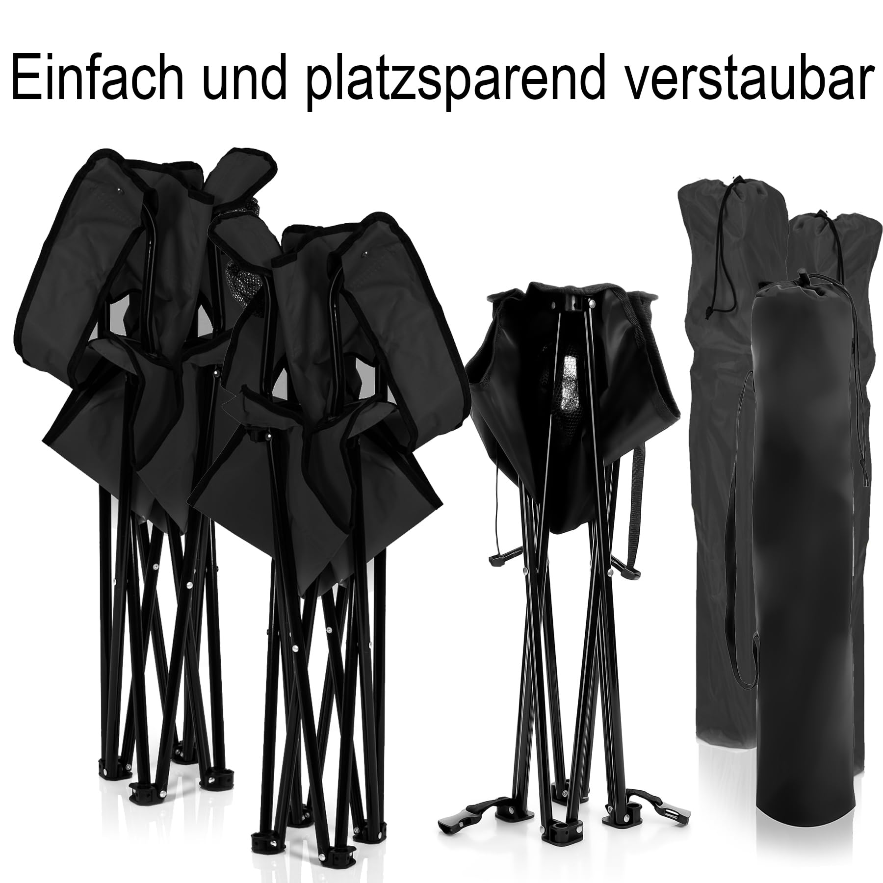 BigDean 2 Stück Campingstühle & Campingtisch faltbar schwarz - Campingtisch mit Stühlen - Faltstuhl Campingstuhl mit Tisch Klapptisch mit Stühlen