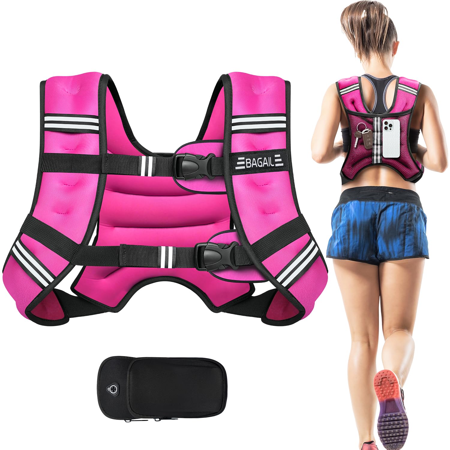 BAGAIL Weighted Vest for Strength Training, 12kg Weight Vest with Adjustable Bust Size, Reflective Stripe and Convenient Pocket, Ideal for Workouts, Yoga and Aerobic Exercises