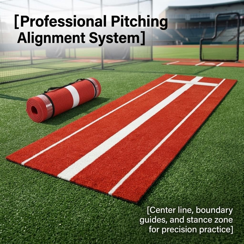 Baseball Pitching Mat with 10x3ft Rubber Mound, Anti-Slip Foam Backing Softball Pitching Mat for Pitchers