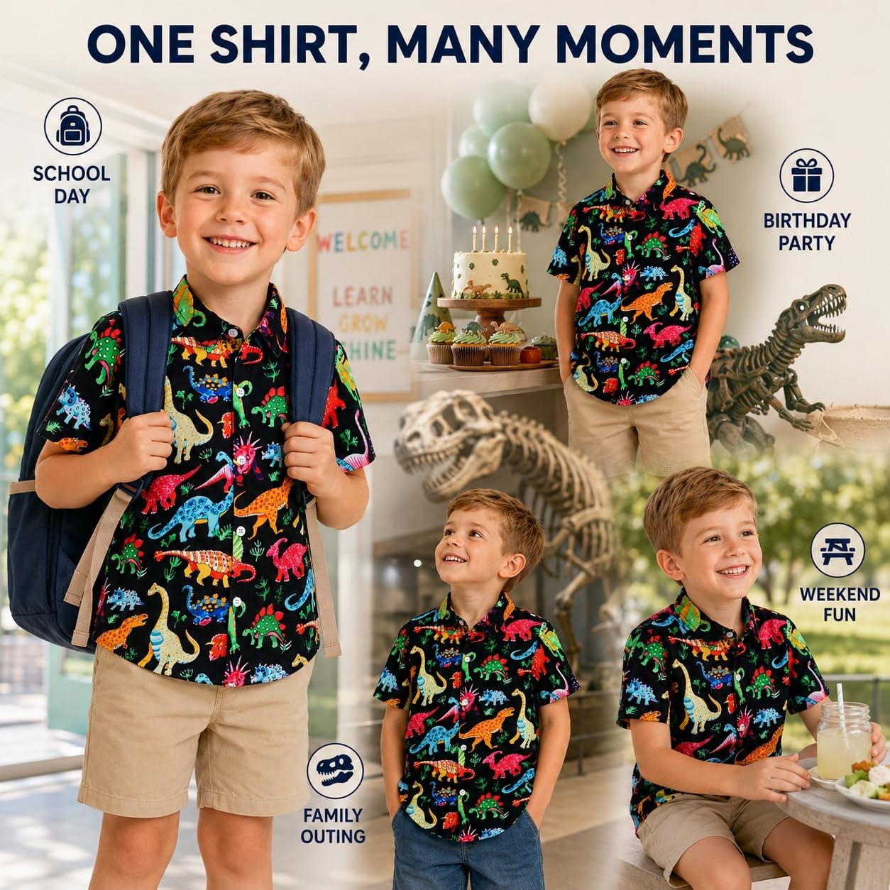 uideazone Boys Graphic Button Down Shirts Short Sleeve Hawaiian Top 2-10Y