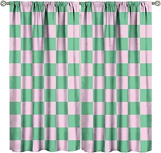 Retro Checkered Curtain, Cute Retro Checkerboard Vintage Aesthetic Window Decoration for Bedroom Living Room 42