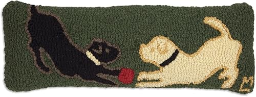 Hermoso hecho a mano diseño decorativo por Chandler 4de mano Hooked esquinas Play Pals almohada 8"x24"Lana 100%