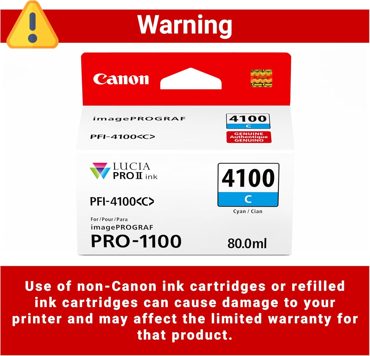 Canon PFI-4100 Genuine Cyan Ink Tank, Compatible with imagePROGRAF PRO-1100 Printers