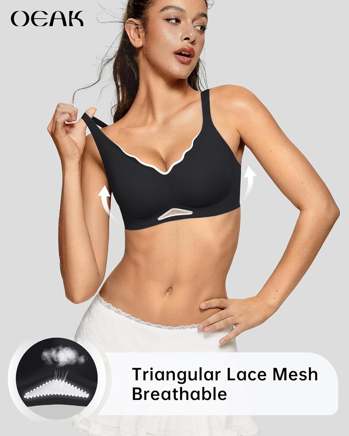 OEAK Womens Wireless Bras Scalloped Push Up Bralettes No Underwire Supportive Tshirt Bra Seamless Comfortable Everyday Bras - Image 4