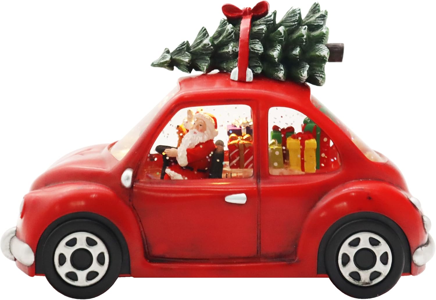 Victory Creative Christmas Holiday Illumination Santa in Car Musical Snow Globe 8"x5" Glitter Spinner Battery Operated Timer & USB Light Up Xmas Snow Globe Home Decor