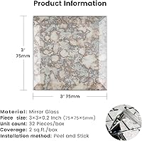 Vista 3 de Azulejo de espejo de vidrio biselado antiguo de 3 x 3 pulgadas para pared de cocina, baño (32 piezas)