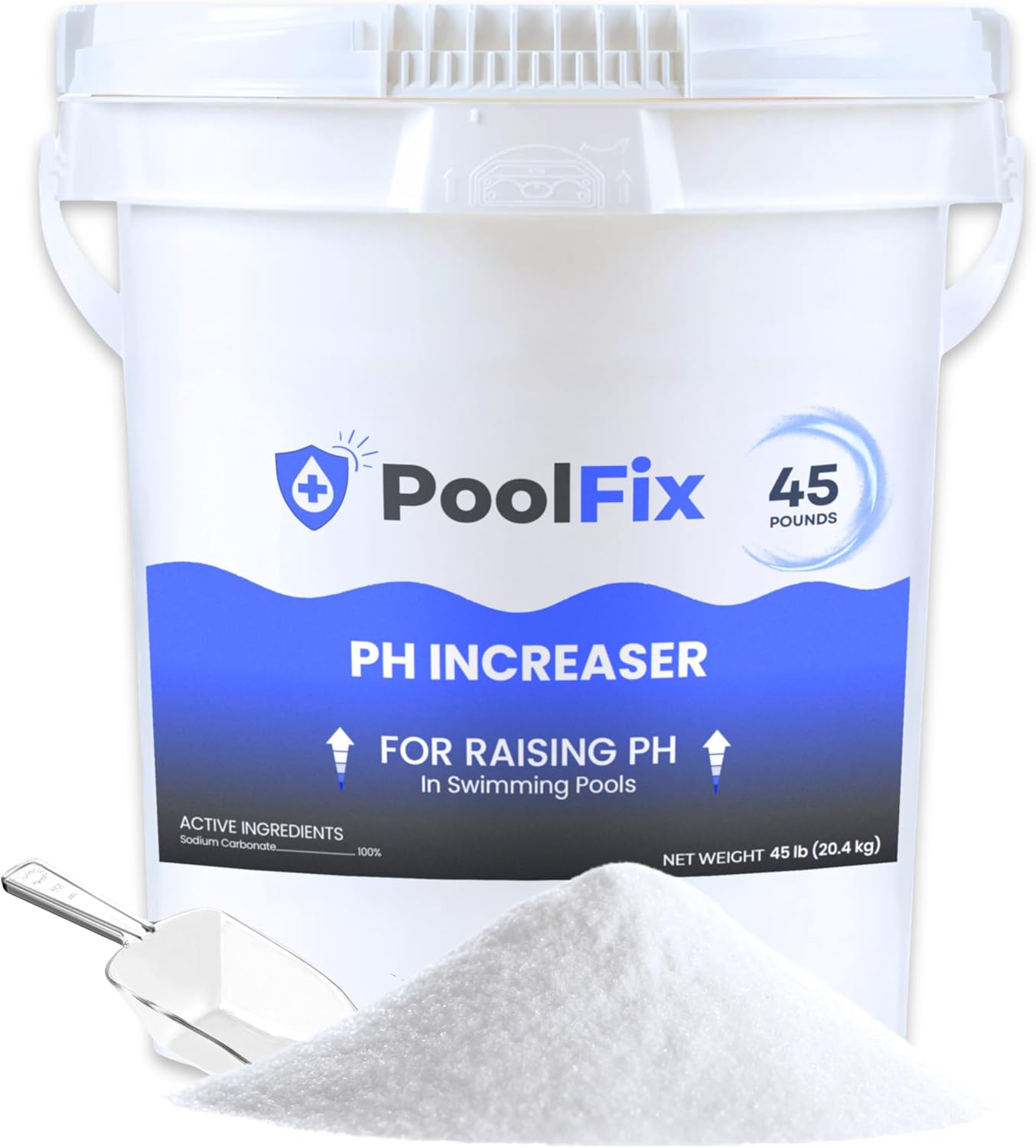 pH Increaser for Swimming Pools 45lb Bucket – Pure Granular Soda Ash to Raise pH Up for Swimming Pools and Alkalinity Booster