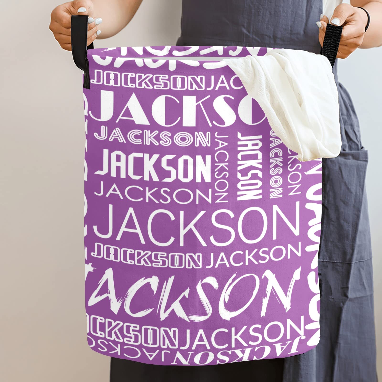 Personalized Laundry Basket Custom Lanudry Name Waterproof Laundry Hamper with Padded Handles for Kids Baby Family