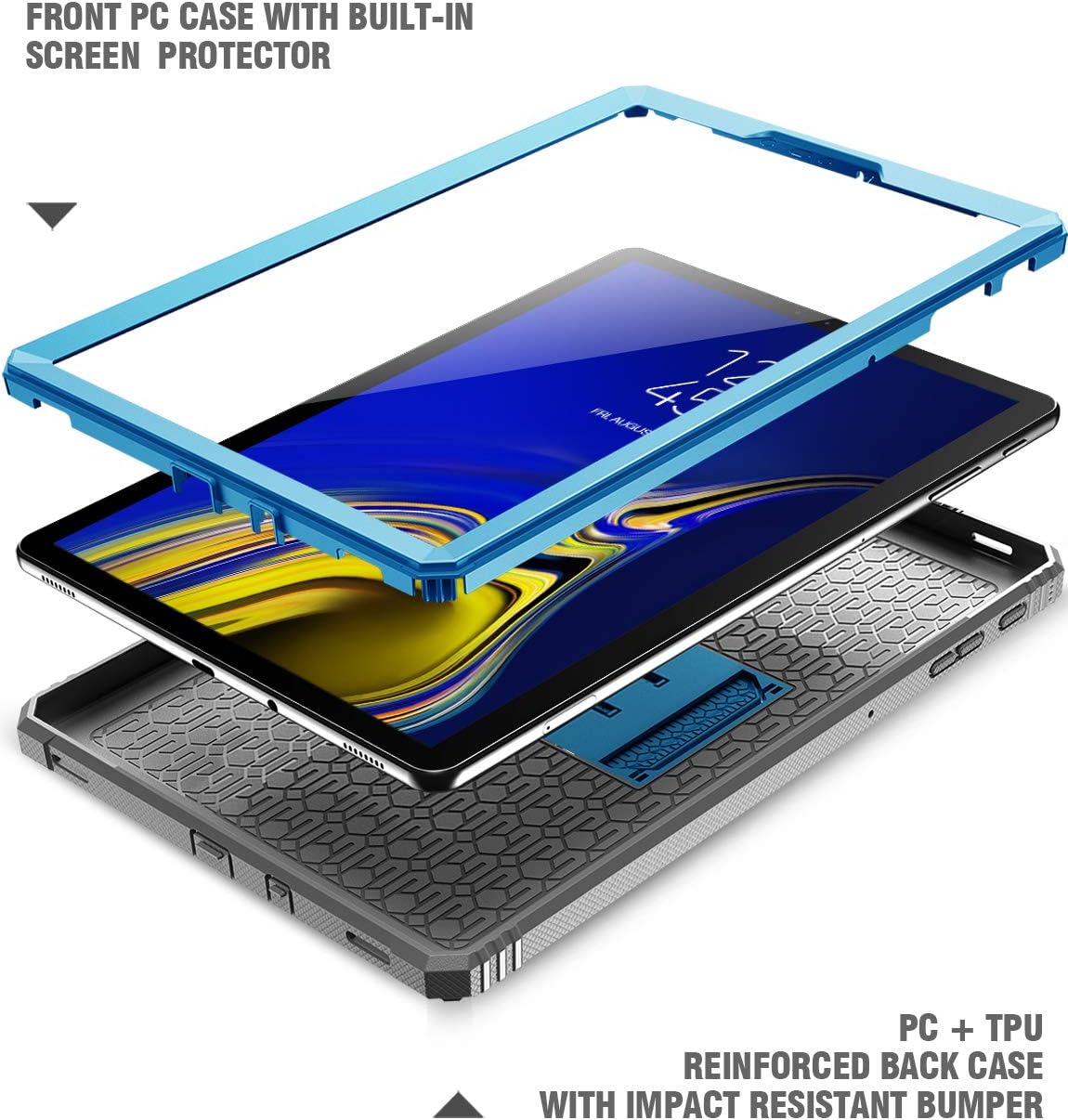Galaxy Tab S4 10.5 Rugged Case, Poetic Revolution [360 Degree Protection] [Kick-Stand] Full-Body Rugged Heavy Duty Case with [Built-in-Screen Protector] for Samsung Galaxy Tab S4 10.5 Inch Blue