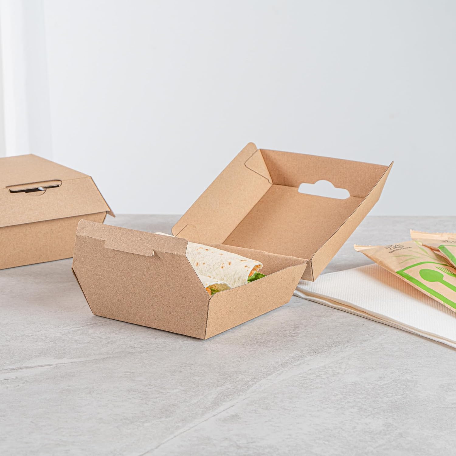 Restaurantware Clamshell Take Out Container 100 Pack of 4 x 4 x 2.8 Inch Paper Sustainable Take Out Box Grease-Resistant Food Box Kraft Burgers and Sandwiches Container