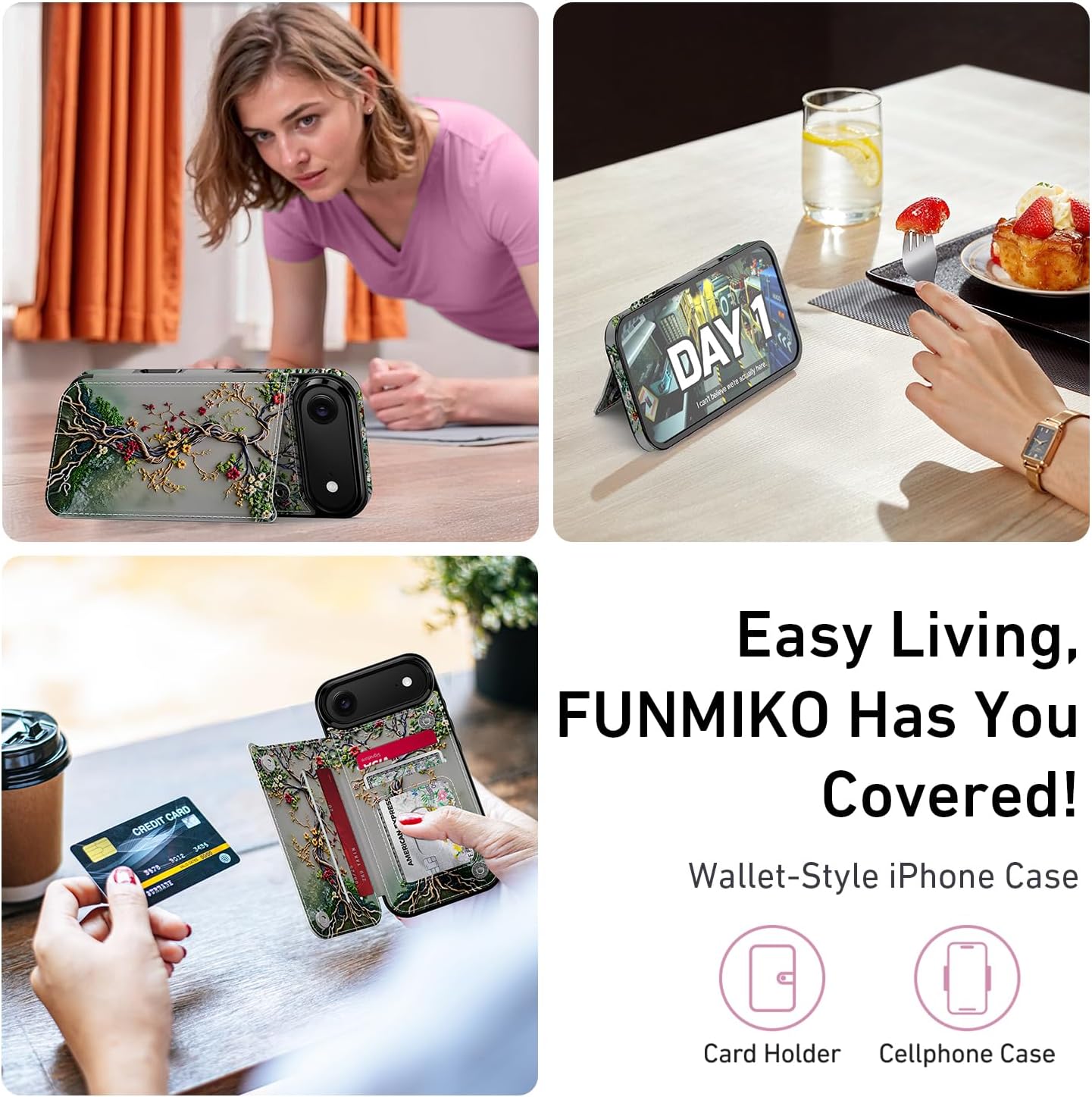 FUNMIKO for iPhone Air Case Wallet with Card Holder + Cash Clip, RFID-Blocking, Military-Grade Drop Protection & UV-Printed Artwork, Phone Case for iPhone 17 Air - Blooming Tree of Life - Image 6