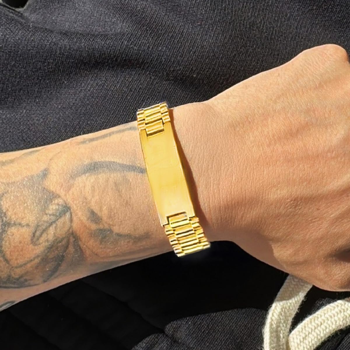 ChainsHouse Wristband ID Bracelets for Men, Stainless Steel/18K Gold/Black Metal Plated, Personalized Engrave Chunky Bracelet Bangle, with Removal Tool, 15MM/15.5MM Width, 8.27-8.66 Inch Length - Image 3