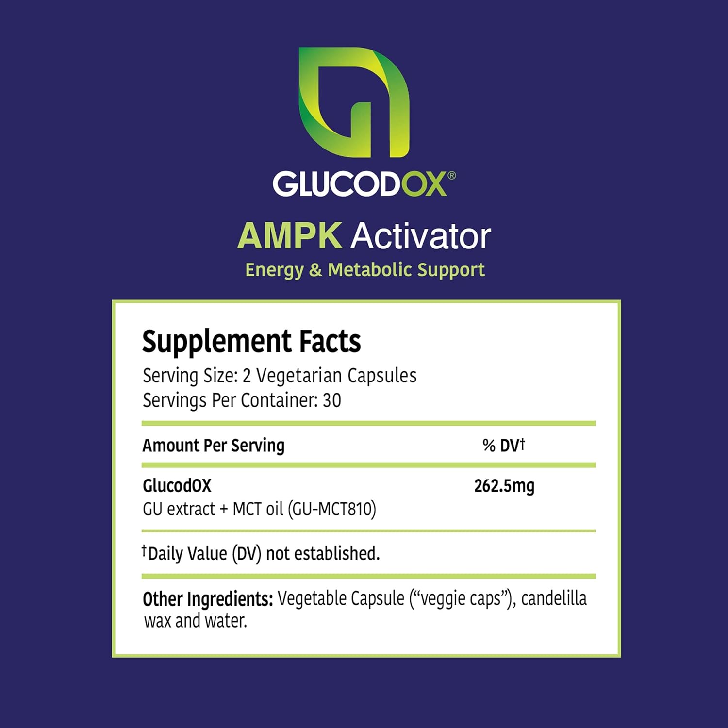 GlucodOX AMPK Activator Supplement – AMPK Enzyme, Metabolism Booster, Guggul Supplement for Body Management & Longevity – Vegan Metabolic Support - 30 Day Supply (60 Capsules)