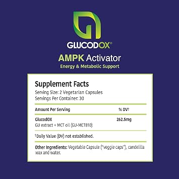 GlucodOX AMPK Activator Supplement Vegan Metabolic & Energy Support 60 Caps | Supports AMPK activity, cellular energy, and healthy metabolism with a vegan guggulsterone formula 60 capsules, 30-day supply