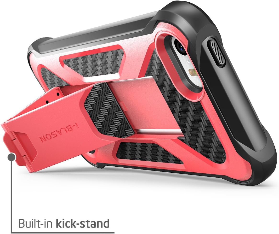 iPhone SE/5s/5 Case, i-Blason Prime [Kickstand] Heavy Duty [Dual Layer] Combo Holster Cover case with [Locking Belt Swivel Clip] for Apple iPhone SE 2016 Release (Compatible with iPhone 5s/5) (Pink)