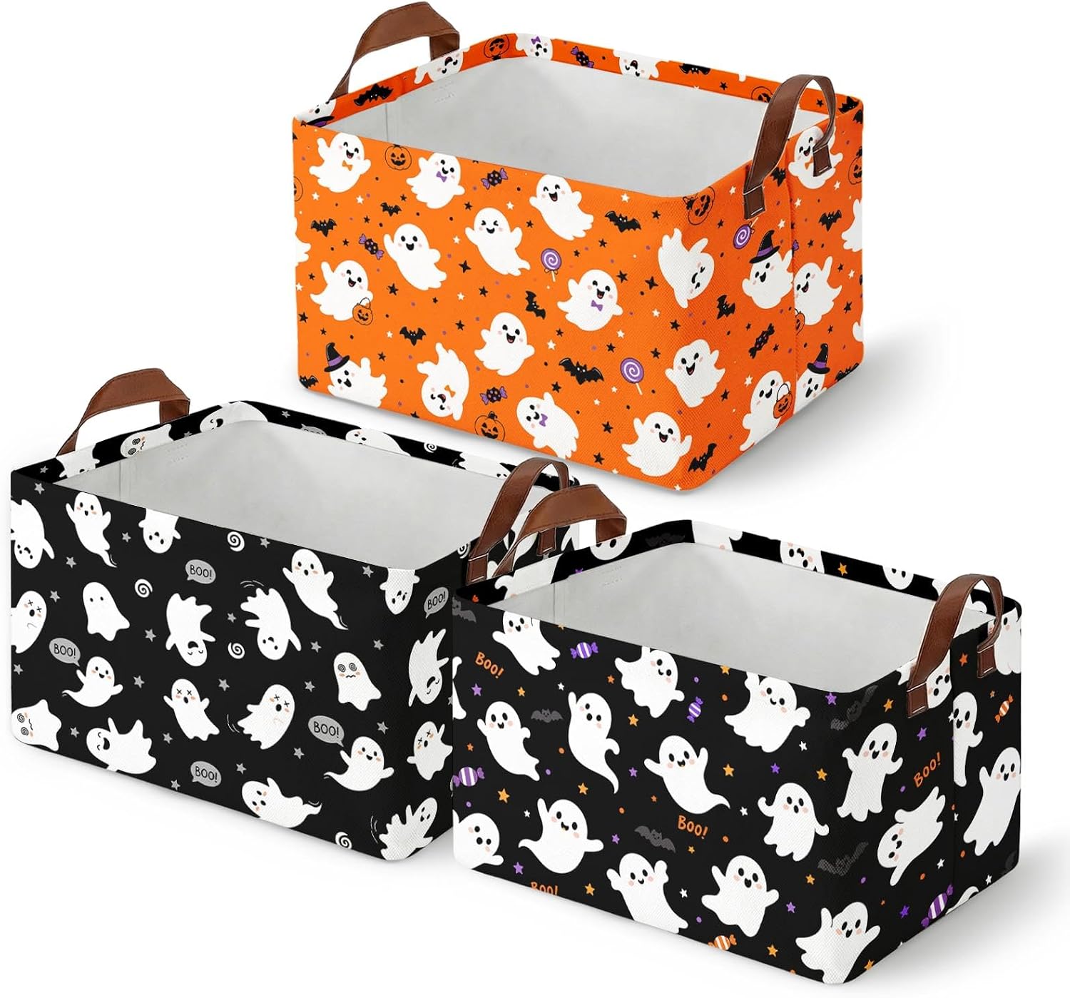 Britimes Pink Halloween Storage Baskets, Boo Toy Storage Bins Box, 3 Pack