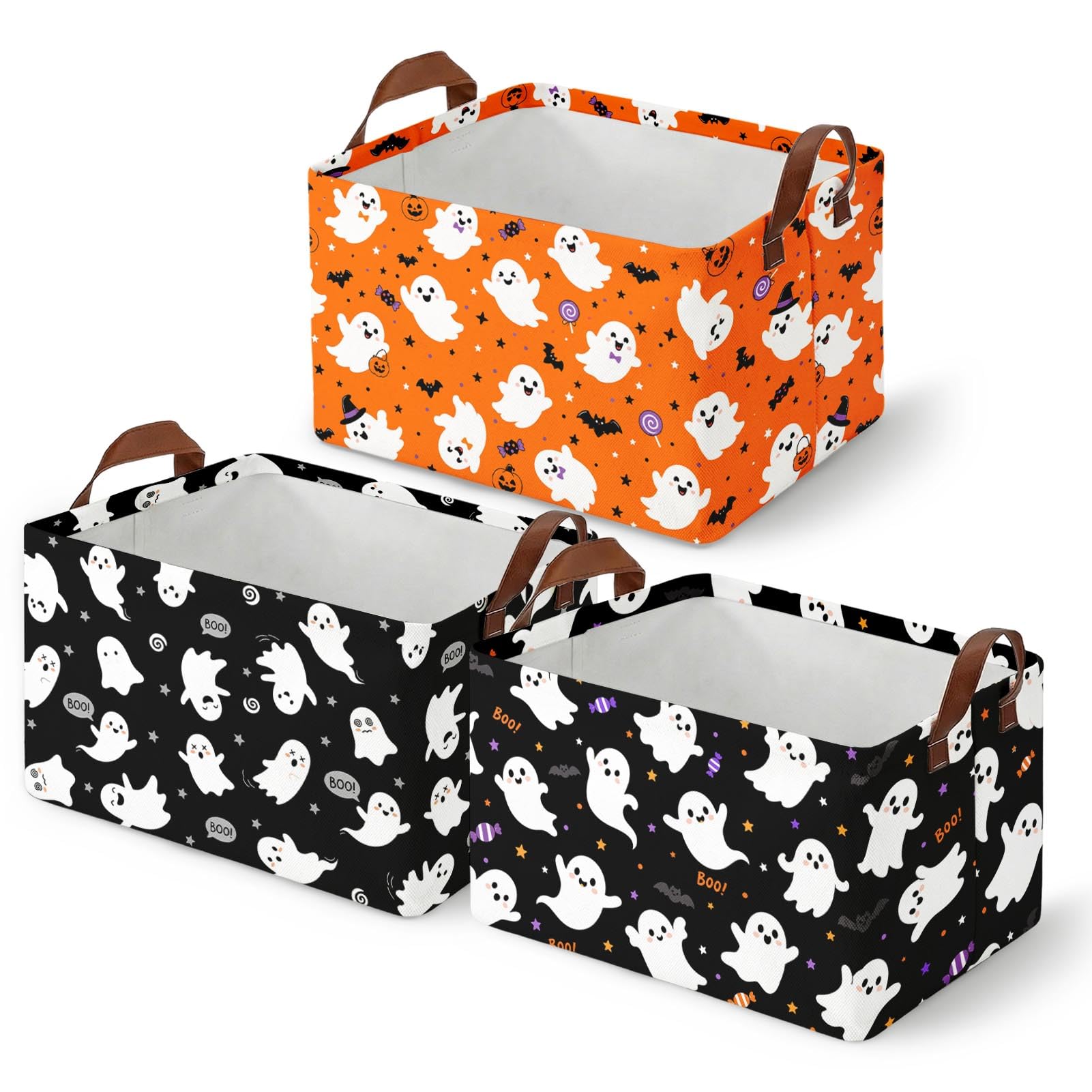 Britimes Halloween Boo Storage Baskets for Gift, Toy Storage Bins Box,3Pack