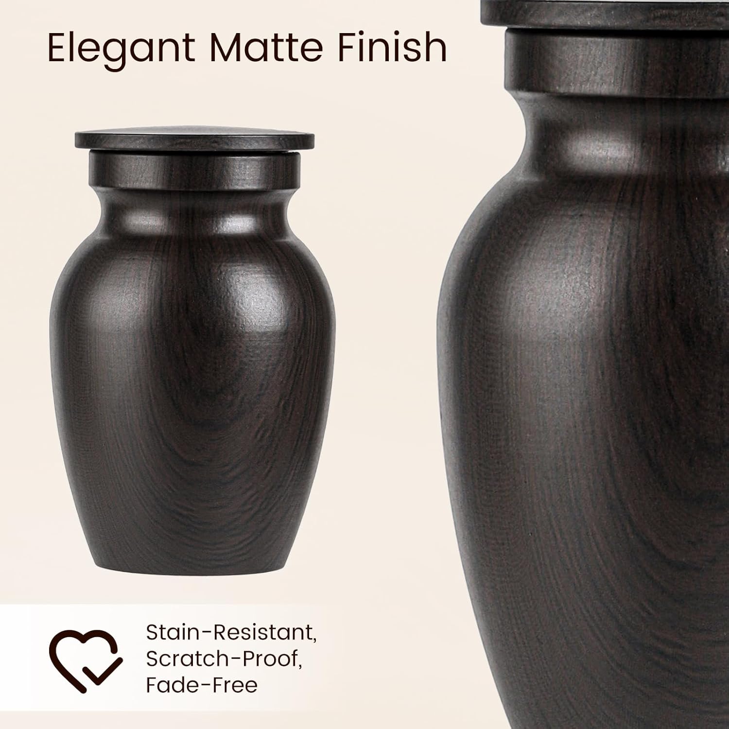 Small Urns for Human Ashes, Ebony Wood Grain Finish Metal Keepsake Mini Urn Set of 4, Handcrafted Sharing Memorial Decorative Urn - Recycled Cast Aluminum - Image 5