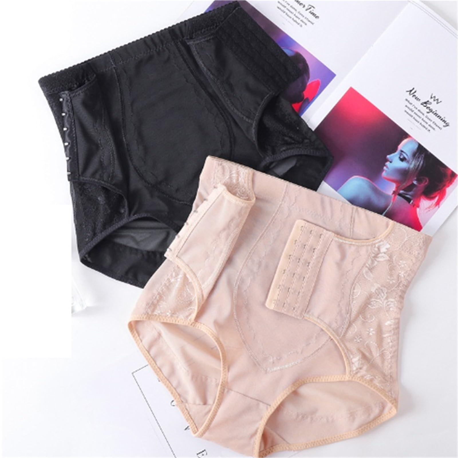 Mujer Bodies Moldeadores 2 uds Bragas levantadoras de glúteos for Mujer Cintura Alta Control de Barriga Moldeador de Cuerpo Cintura Cincher Panty Faja Ropa Interior Moldeadora(Black (2pcs),M)