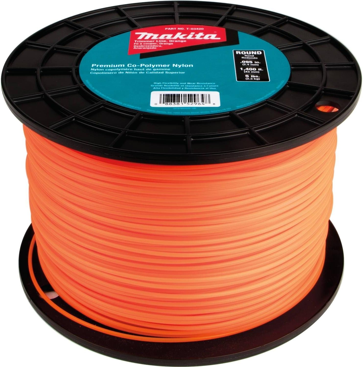 Makita T-03420 Round Trimmer Line, 0.095”, Orange, 1,400’, 5 lbs.