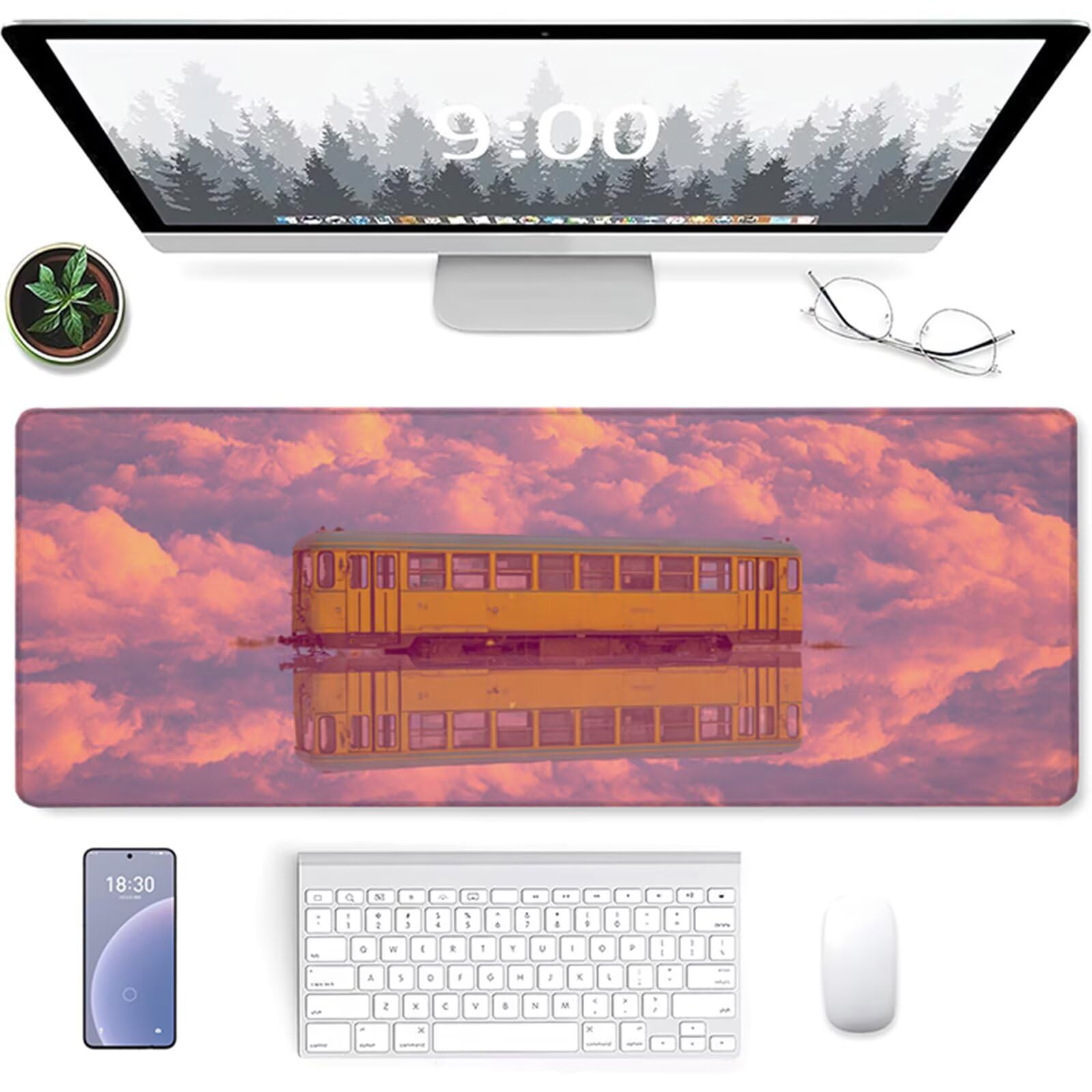 Pociąg Gamingowa podkładka pod mysz 1200 x 600 x 3 mm, podkładka na biurko, z antypoślizgową gumową podstawą, podkładka pod mysz XXL z przyszytymi krawędziami, akcesoria do gier, do biura, komputera