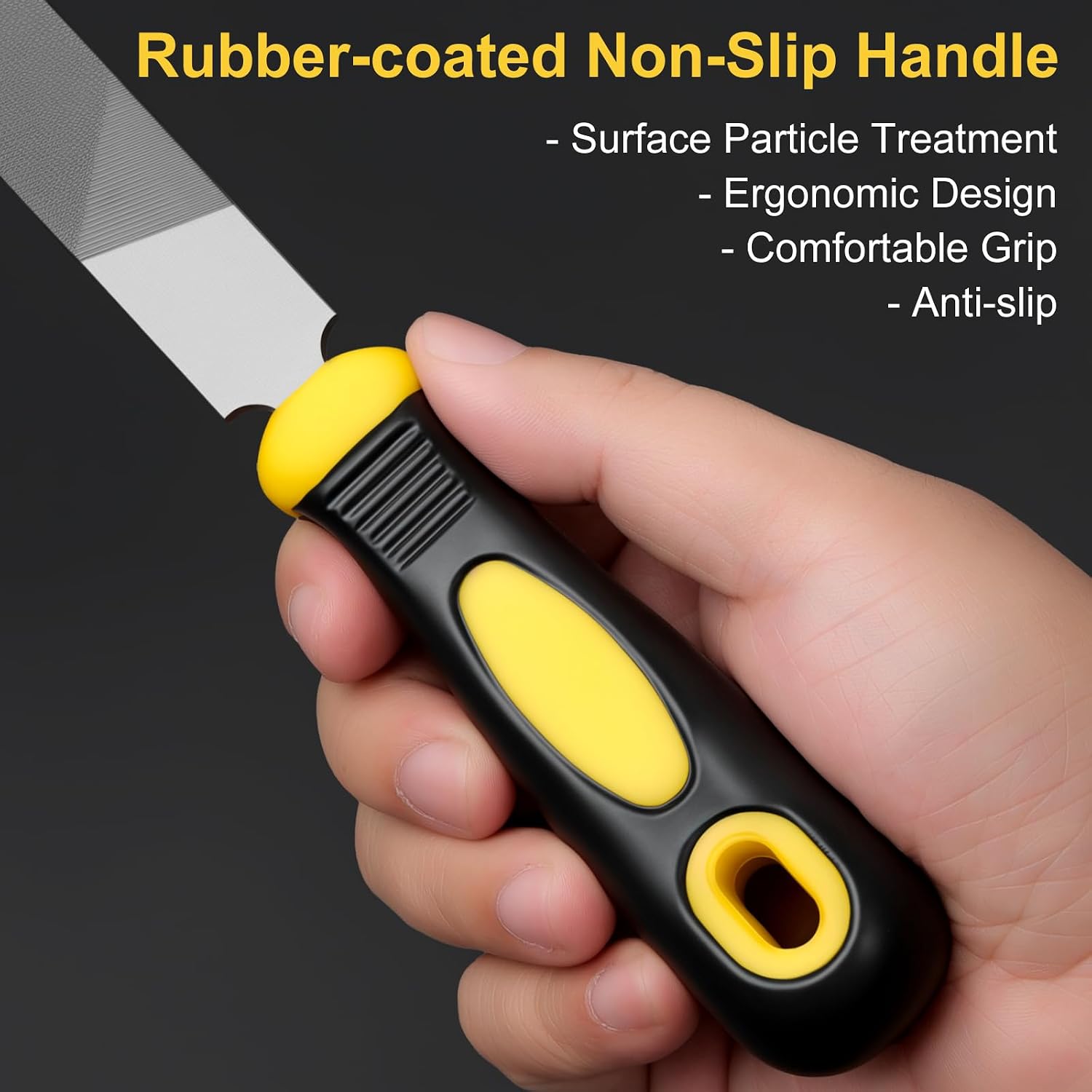 8in Flat Metal File, Total 12in, File Blade 8in, Anti-Slip Ergonomic Handle, Harden High Carbon Steel, Uniform Teeth, Ideal Hand Files to Sharpen and Deburr Metal, Stone, Wood, Plastic