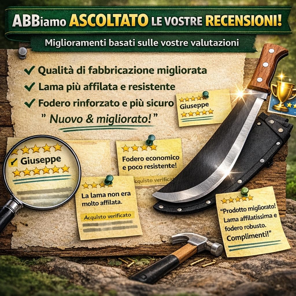 Machete Professionale con Fodero - Lama in Acciaio e Manico in Legno - Strumento da Taglio Outdoor Resistente per Campeggio