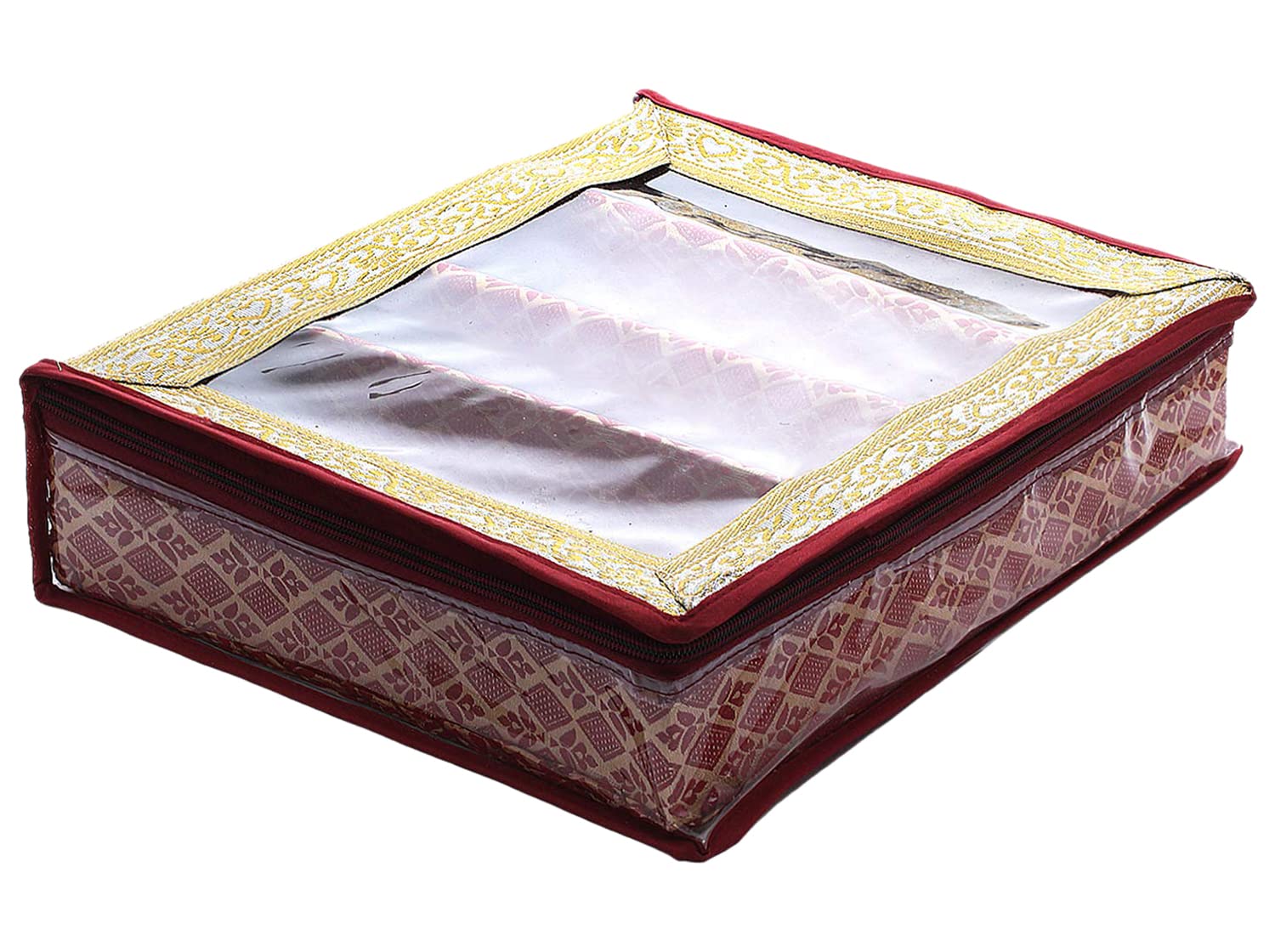 Kuber Industries Multipurpose Tribal Design Laminated 4 Rod Bangle Box/Organizer/Case With Tranasparent Top (Maroon)-47KM0517