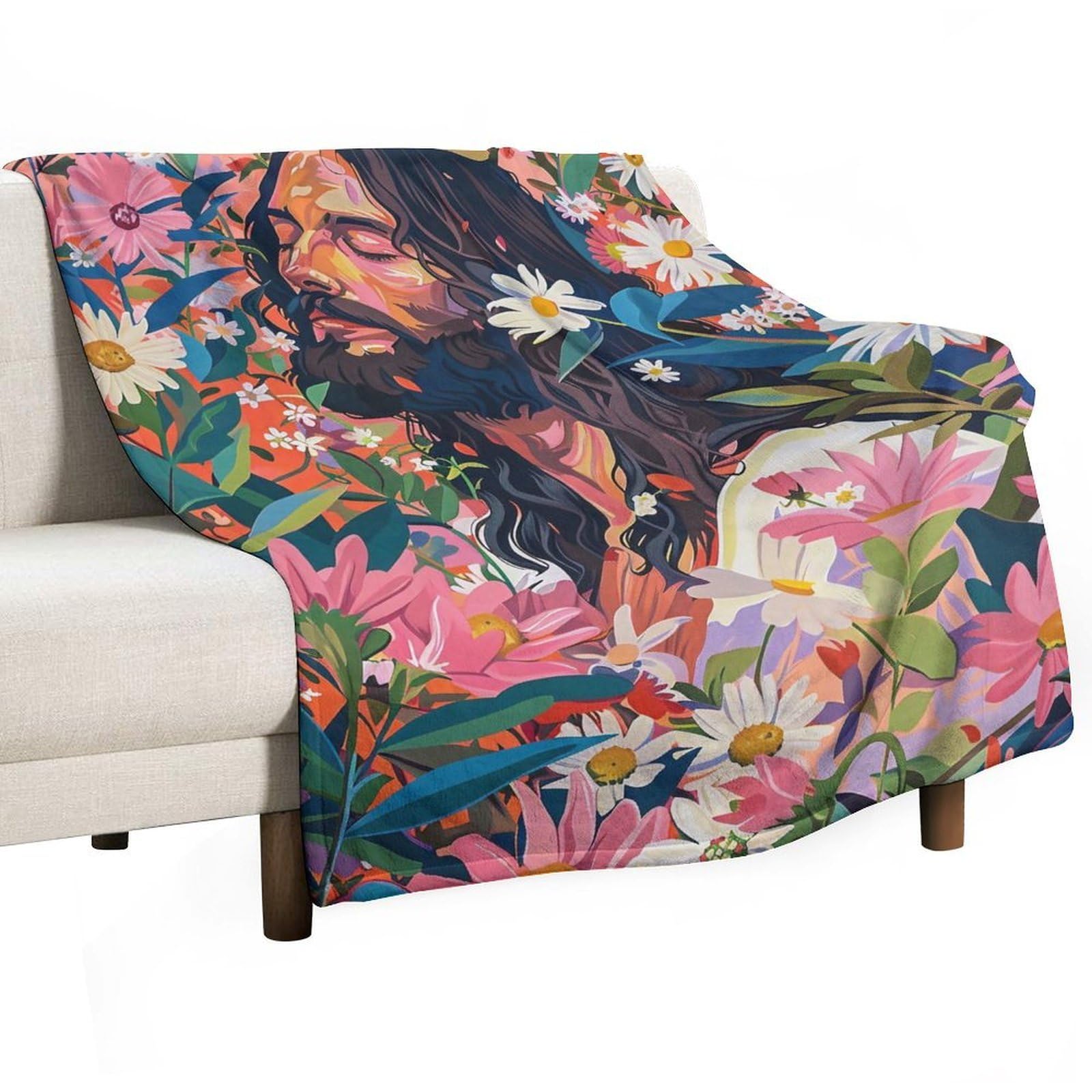 YHGSREUOH Floral Jesus Christ Pastel 03 Flannel Blankets Fleece Soft Throw Lightweight Plush Gifts for Couch, Bed, Cozy Sofa Plush, Chair, Lovers 150x200cm(60x80in)