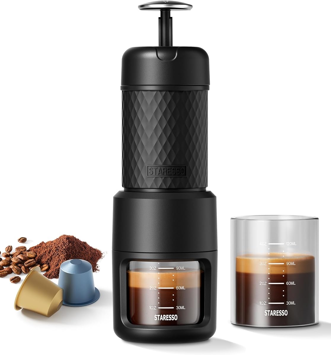 Classic Manual Espresso Maker, 2 IN 1 Travel Coffee Machine | Compatible Ground Coffee & NS Original Pods, Stainless Steel Water Chamber, Portable for Travel Camping, Manually Operated