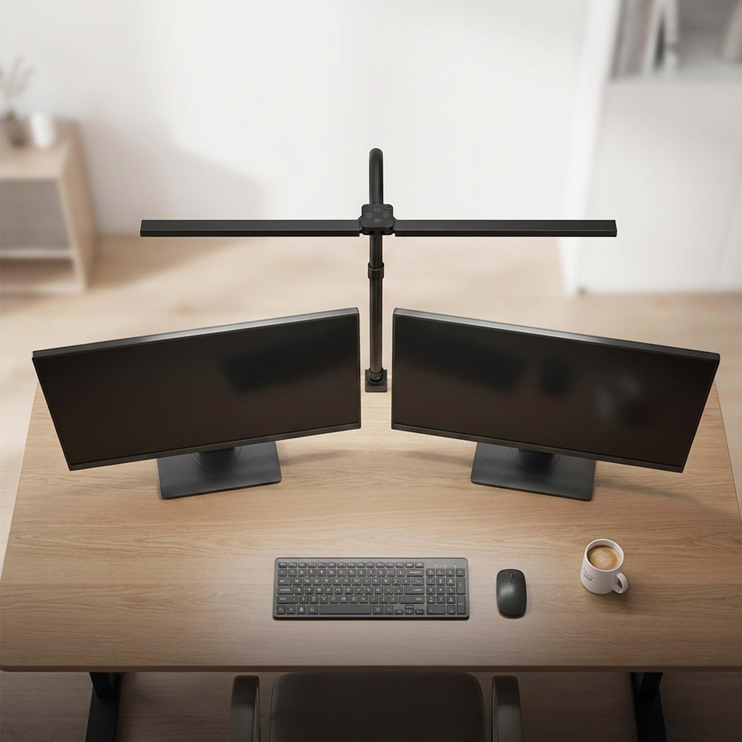 Relaxdays Lampada da scrivania, Telecomando e Touch, LED a Doppia Testa, Larghezza 80 cm, Morsetto con Collo D'Oca, Nera