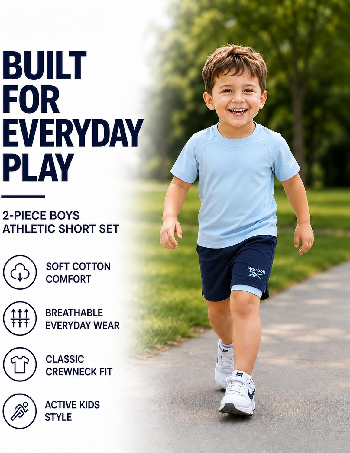 Reebok Toddler Boys Short Set - 2 Piece Summer Outfit with T-Shirt and Shorts - Activewear Clothes for Toddler & Little Boys