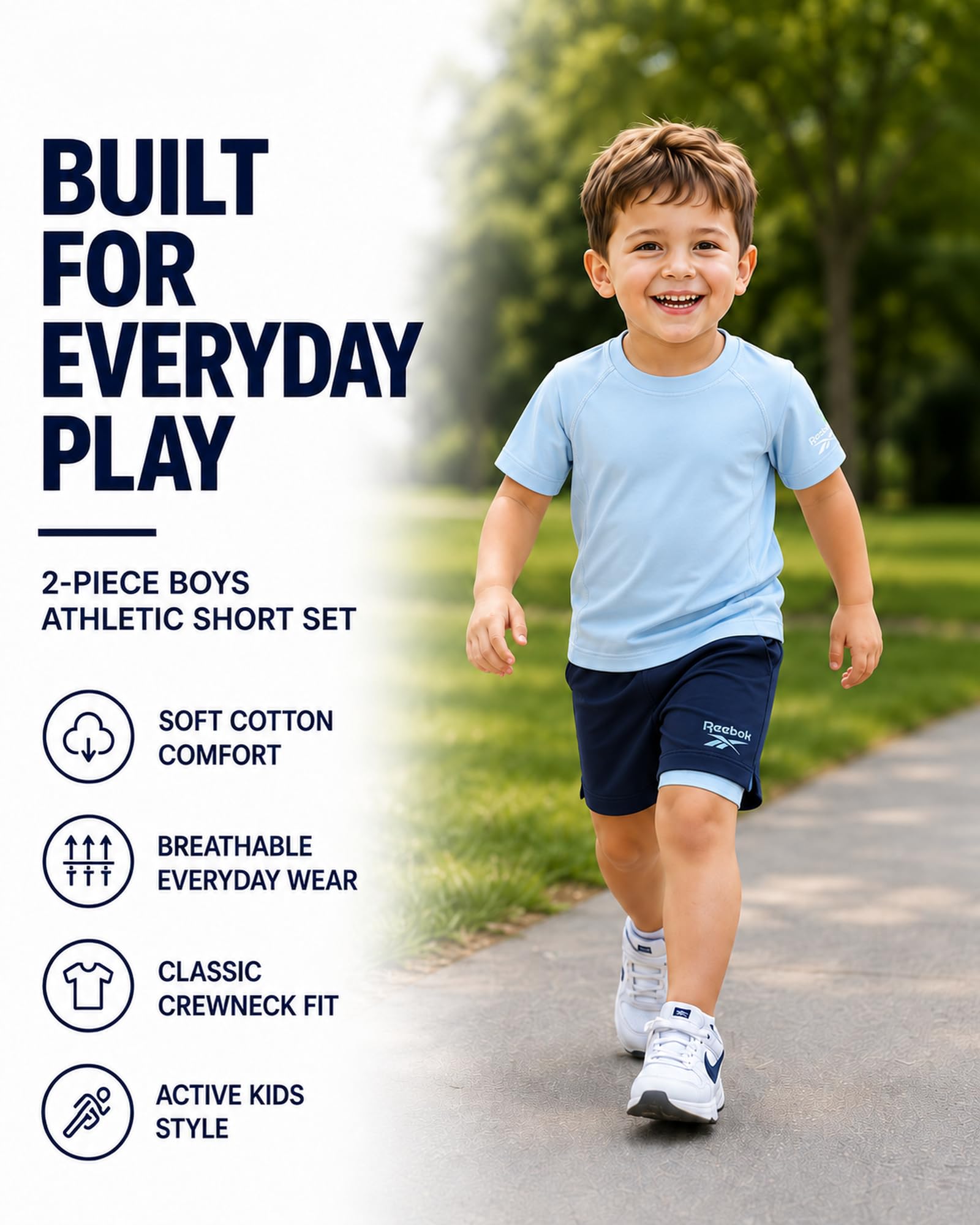Reebok Active Shorts für Jungen, 2er-Pack, Performance Dry Fit T-Shirt und Gym Shorts (Kleinkind/Jungen)