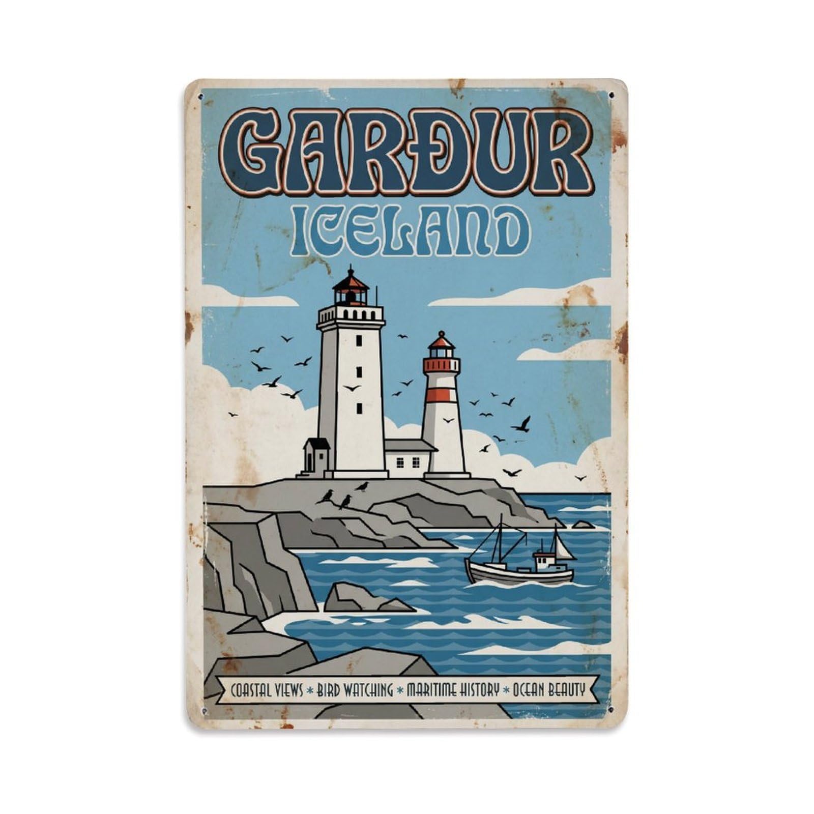 Gead 8X12inch Style Vintage Travel Gardur Iceland Lighthouse Metal Tin Sign