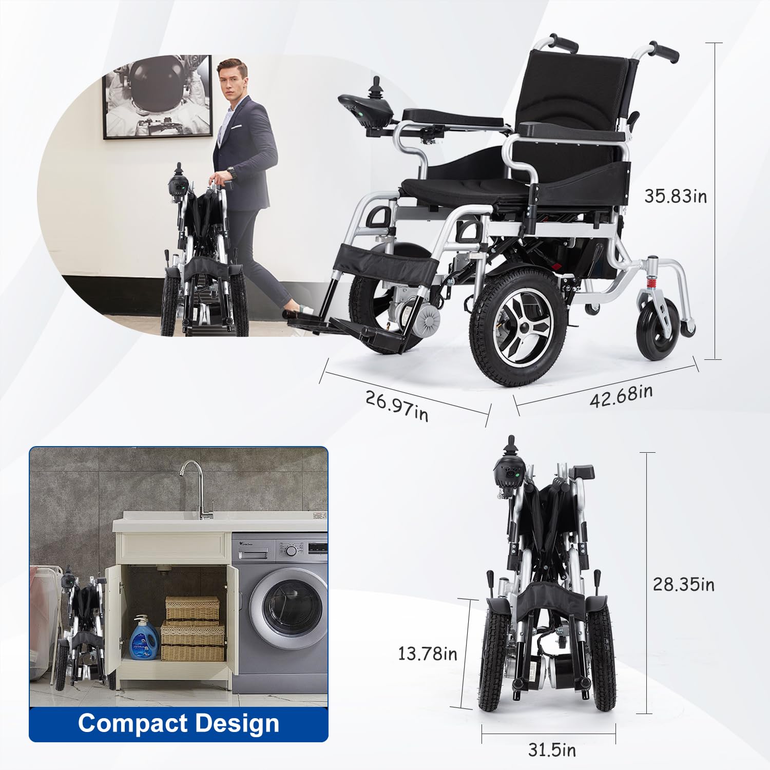 Electric Wheelchair for Adults Lightweight Foldable,All Terrain Motorized Wheelchair for Seniors Portable,500W Motor Power Wheelchair-Compact Portable Airline Approved,20 Miles Long Travel Range