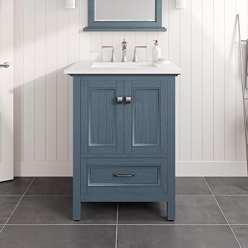 Eviva Britney 24 in. Ash Blue Single Sink Bath Vanity with Carrara Quartz Top and Undermount Porcelain Sink