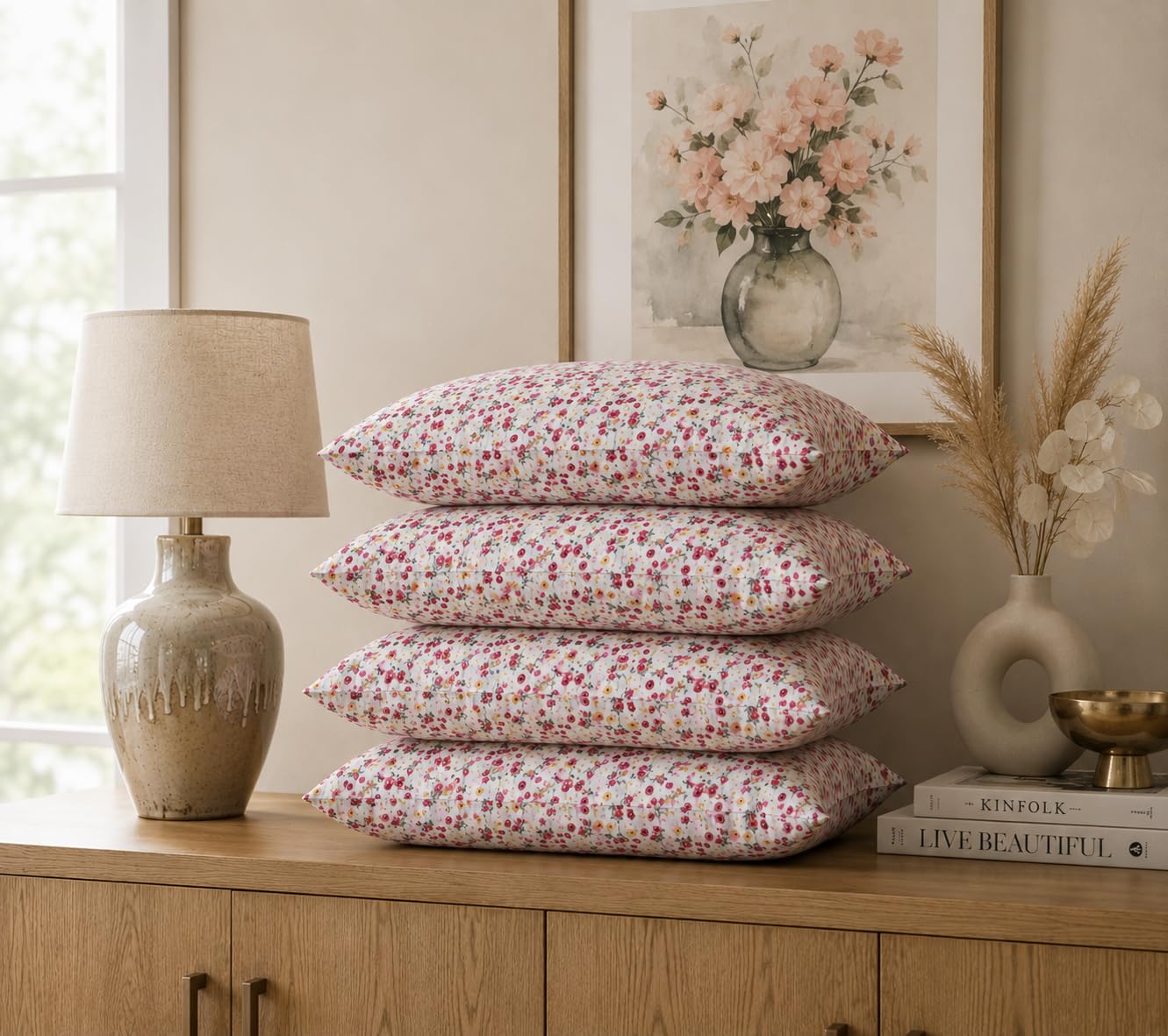 Microfiber Pillows Set of 4 for Sleeping - 16"x24" Standard Pillow | 41 x 61 cm - Flower | Pillow - A Super Soft & Fluffy Pillow for Sleeping | (4, Flower)