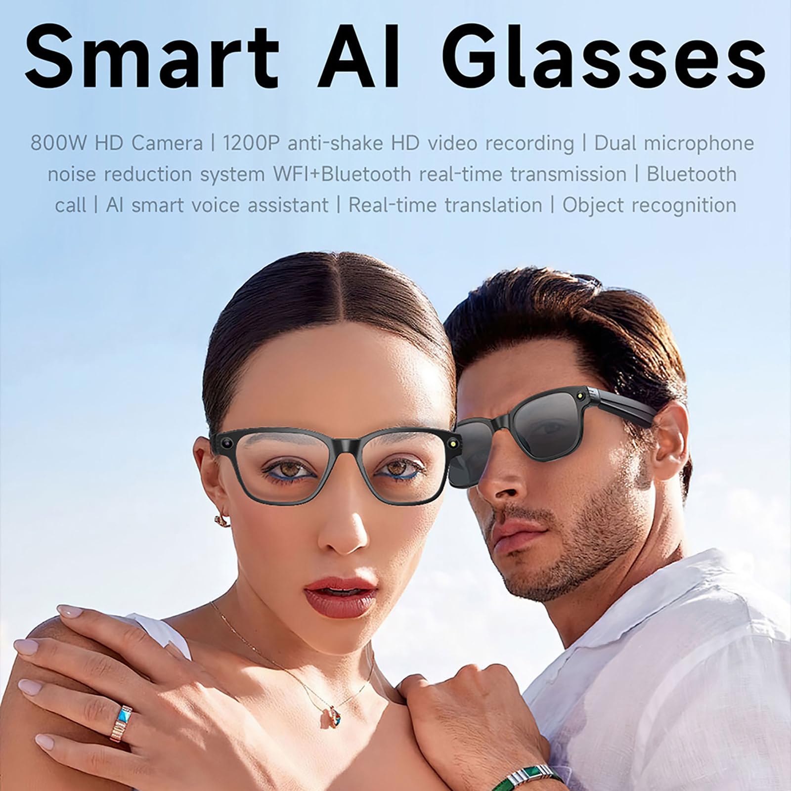 Occhiali Intelligenti Ai, Fotocamera da 800W + Registrazione Video 1200P HD, Lenti Anti-Luce Blu Che Cambiano Colore, Wi-Fi + Bluetooth 5.4, Assistente Vocale/Traduzione Multilingue A
