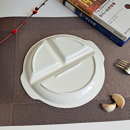 Miniatura 6 de Placa de comedor de 3 compartimentos de material de cerámica de 8 pulgadas Placas divididas blancas redondas, placa de control de Porton