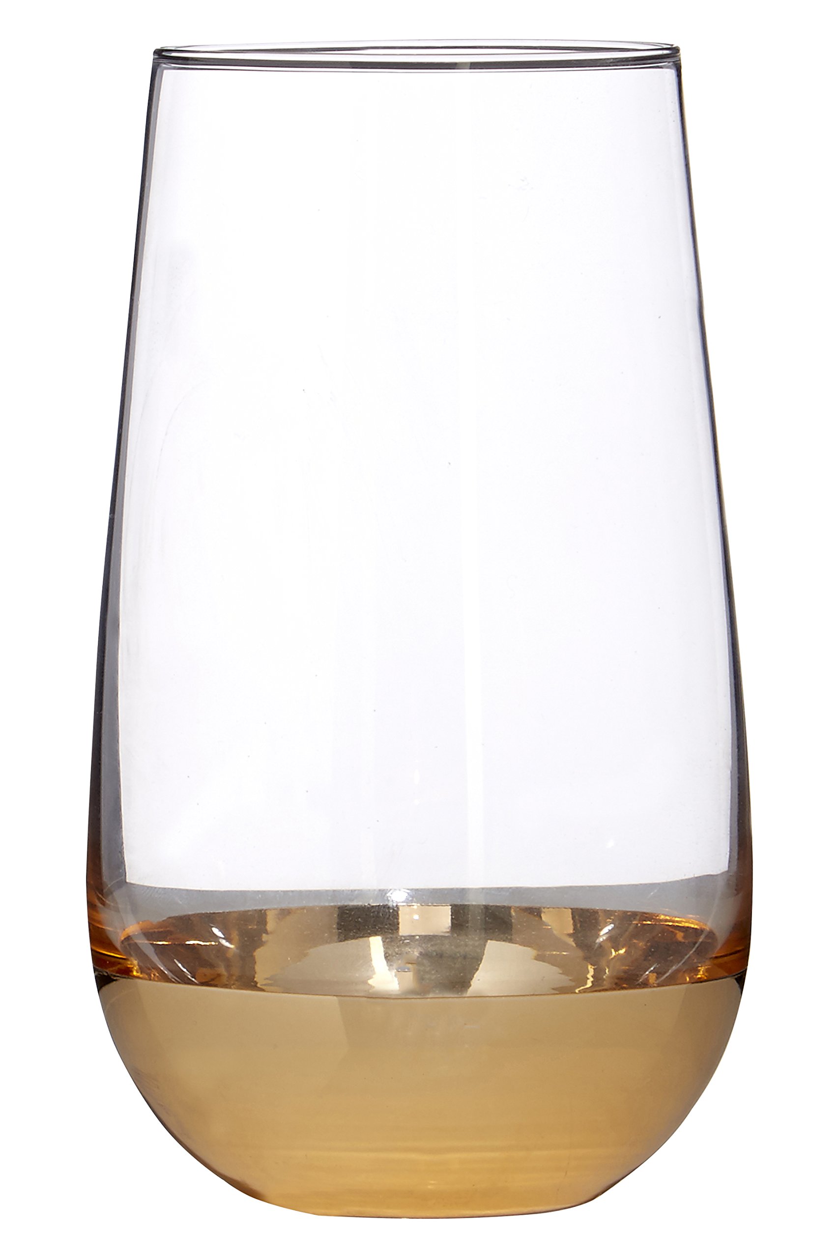 Set of 4 Highball Glasses - Hand Blown Tumblers - Clear Glass with Golden Base - Premier Housewares