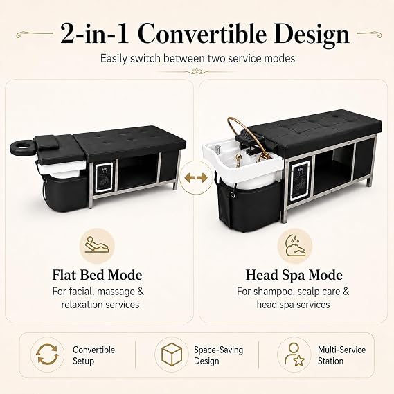 Head Spa Equipment Bed with Water Circulation, Japanese Head Spa Waterfall System & Steam Therapy for Salon