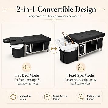 Head Spa Equipment Bed with Water Circulation, Japanese Head Spa Waterfall System & Steam Therapy for Salon