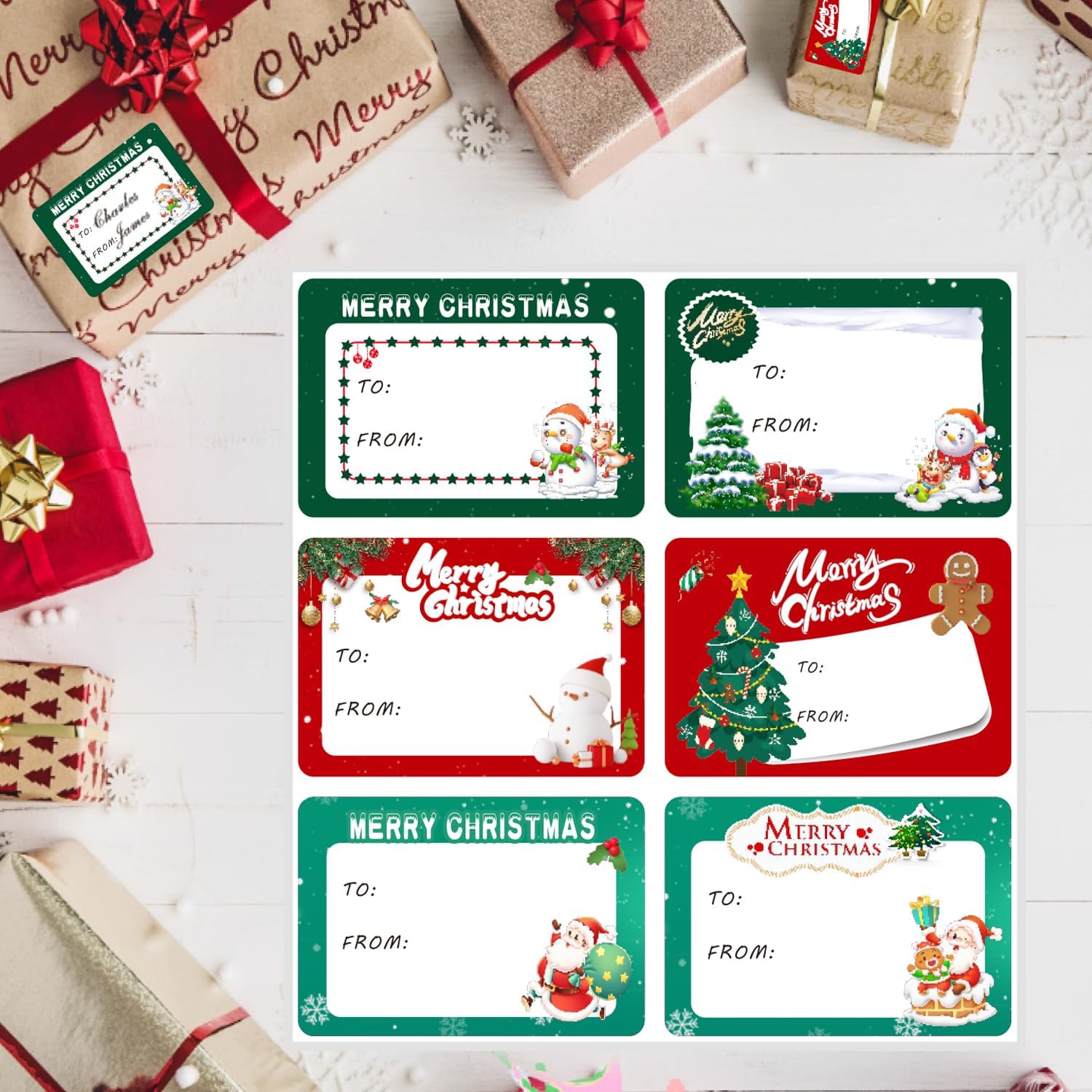 Jxuane Christmas Labels Stickers, 90 PCS Christmas Gift Tags Merry Xmas Gift Stickers - Image 6