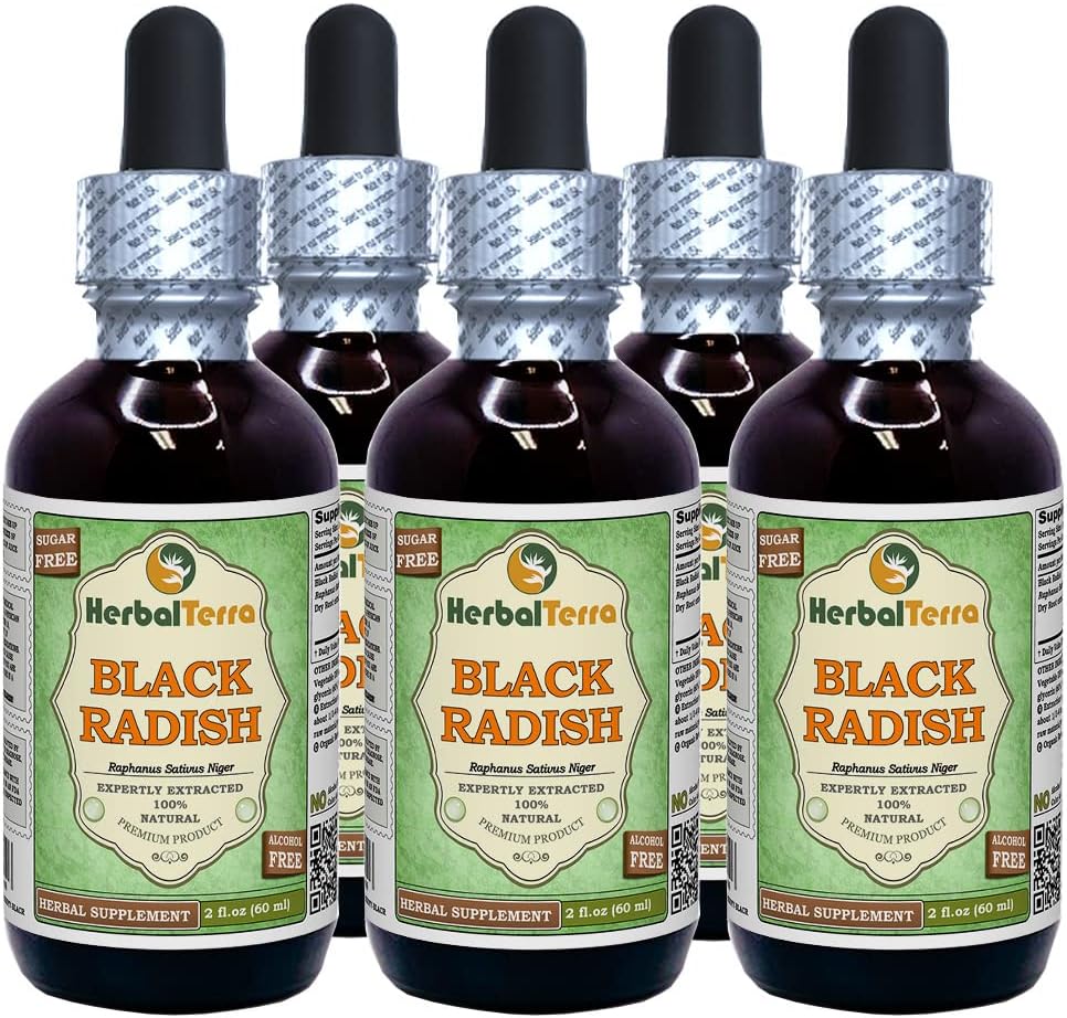 Black Radish (Raphanus Sativus Niger) Tincture, Dried Root Liquid Extract (Brand Name: HerbalTerra, Proudly Made in USA) 2x2 fl.oz (2x60 ml)