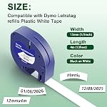 Compatible with Dymo Label Maker Refills 91331 White Plastic Tape 1/2" 12mm, Replace for Dymo LetraTag Refill for Label Maker Tape LT-100H LT-100T Plus LT-200B, QX50, 5-Pack
