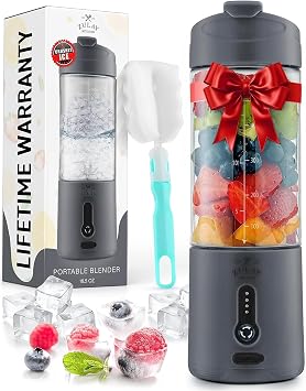 Zulay Kitchen 18 oz Personal Blenders that Crush Ice - USB-C Rechargeable, Cordless Travel Blender - Portable Smoothie Blender On the Go, Frozen Fruits, Veggies with 6 Sharp Blades Dark Silver