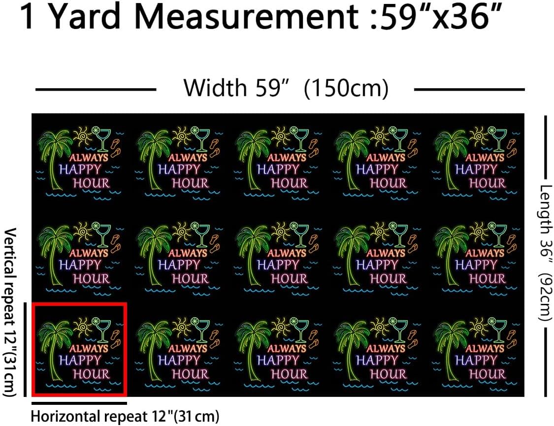 Erosebridal Tiki Bar Upholstery Fabric by the Yard Always Happy Hour Bar Waterproof Fabric Tropical Palm Tree Material for Quilting Happy Hawaii Party Pattern,5 Yards,Green Blue