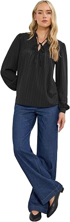 Long Tall Sally LTS Tall Womens Textured Tie Neck Blouse Black